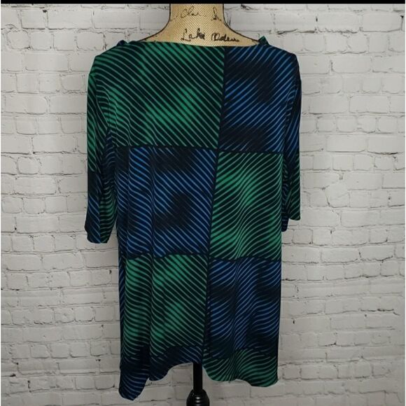 Vintage 90's Geometric Blue Green Flowy Shirt - Picture 9 of 11